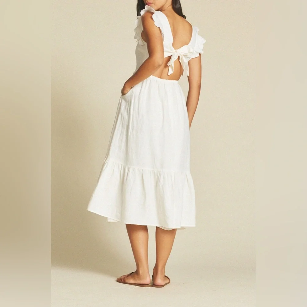 Trovata Birds of Paradis ROSA Dress –‎ 100% Linen – Ivory – Size M Anthropologie - Picture 2 of 12